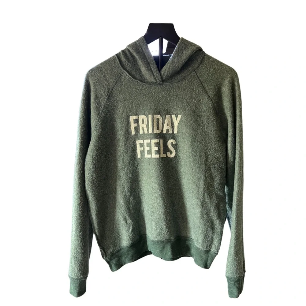 Reversible Green Hoodie with 'Monday Mood' & ‘Friday Feels’ Print - Picture 2 of 5